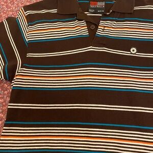 Boys Vintage South Pole Striped Polo Shirt - Brown, Blue, Orange